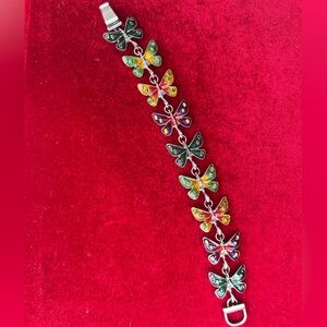 Pier1 Silvertone Multi Color Butterfly Bracelet 7.5” Magnetic Closure
